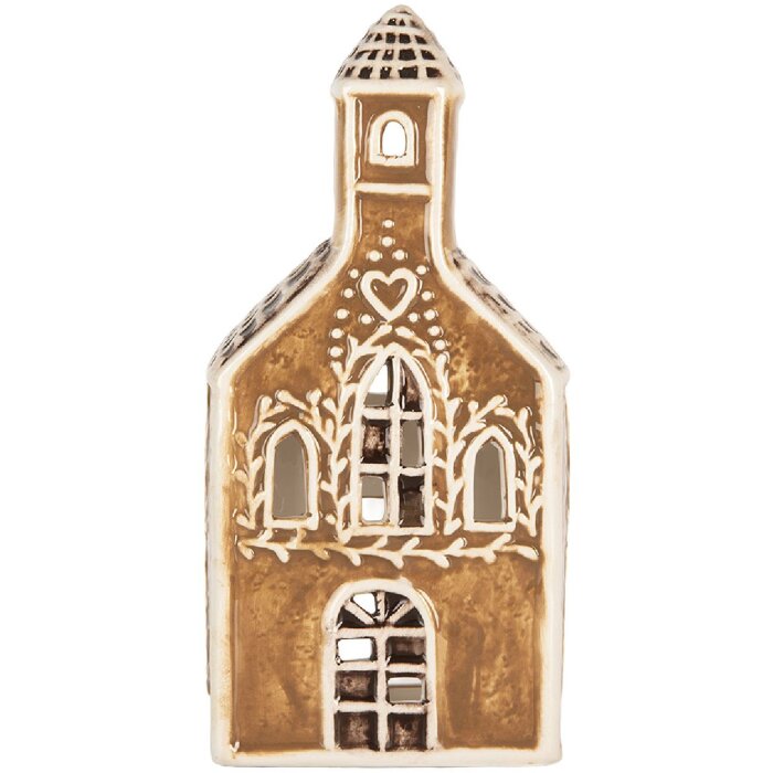 Clayre & Eef Świecznik Dom 8x7x17 cm Brązowo-Biały