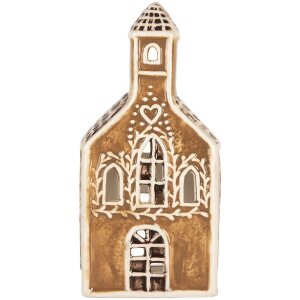 Clayre & Eef Świecznik Dom 8x7x17 cm Brązowo-Biały