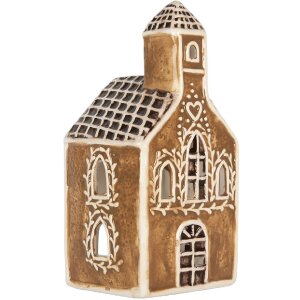 Clayre & Eef Świecznik Dom 8x7x17 cm Brązowo-Biały