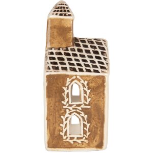 Clayre & Eef Świecznik Dom 8x7x17 cm Brązowo-Biały