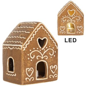 Clayre & Eef Dom z LED 8x6x10 cm Brązowo-Biały