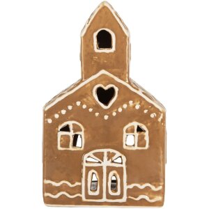 Clayre & Eef Świecznik Domek 10x10x16 cm Brązowo-Biały
