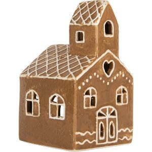 Clayre & Eef Świecznik Domek 10x10x16 cm Brązowo-Biały
