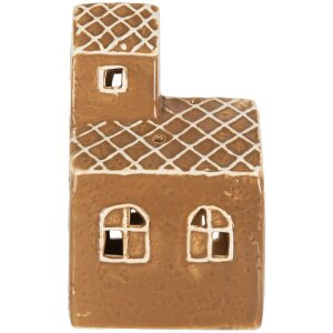 Clayre & Eef Świecznik Domek 10x10x16 cm Brązowo-Biały