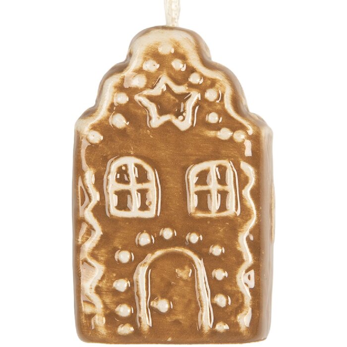 Clayre & Eef Dekoracja Wisząca Domek 4x4x6 cm Brązowo-Biała