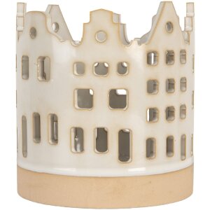 Clayre & Eef Świecznik Domki Beżowo-Brązowy 11x11 cm