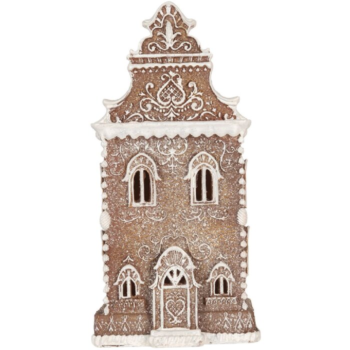 Clayre & Eef Dom z LED 17x15x35 cm Brązowo-Biały