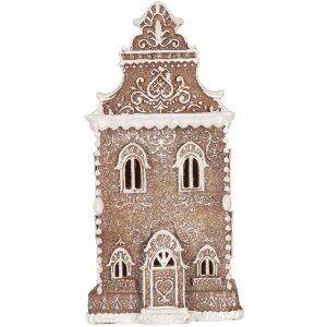 Clayre & Eef Dom z LED 17x15x35 cm Brązowo-Biały