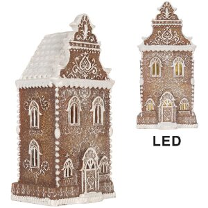 Clayre & Eef Dom z LED 17x15x35 cm Brązowo-Biały