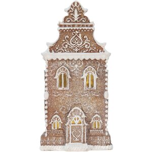 Clayre & Eef Dom z LED 17x15x35 cm Brązowo-Biały