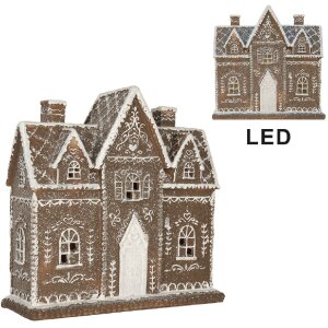 Clayre & Eef Domek z LED Brązowo-Biały 26x10x25 cm