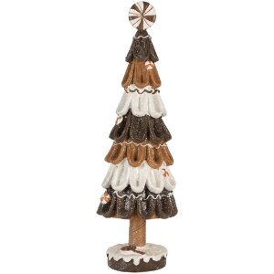 Clayre & Eef Dekoracja Świąteczna Choinka 12x39 cm Brązowo-Biała