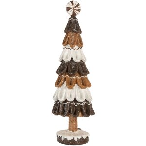 Clayre & Eef Dekoracja Świąteczna Choinka 12x39 cm Brązowo-Biała