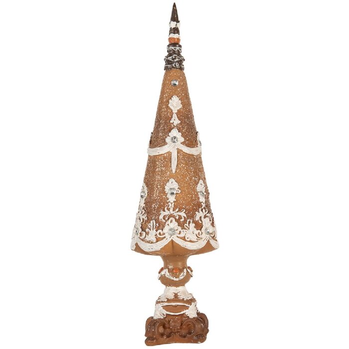 Clayre & Eef 6PR5835 Dekoracja Świąteczne Drzewko 10x38 cm Brązowo-Białe