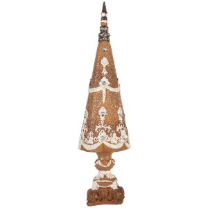 Clayre & Eef 6PR5835 Dekoracja Świąteczne Drzewko 10x38 cm Brązowo-Białe