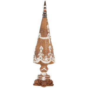Clayre & Eef 6PR5835 Dekoracja Świąteczne Drzewko 10x38 cm Brązowo-Białe