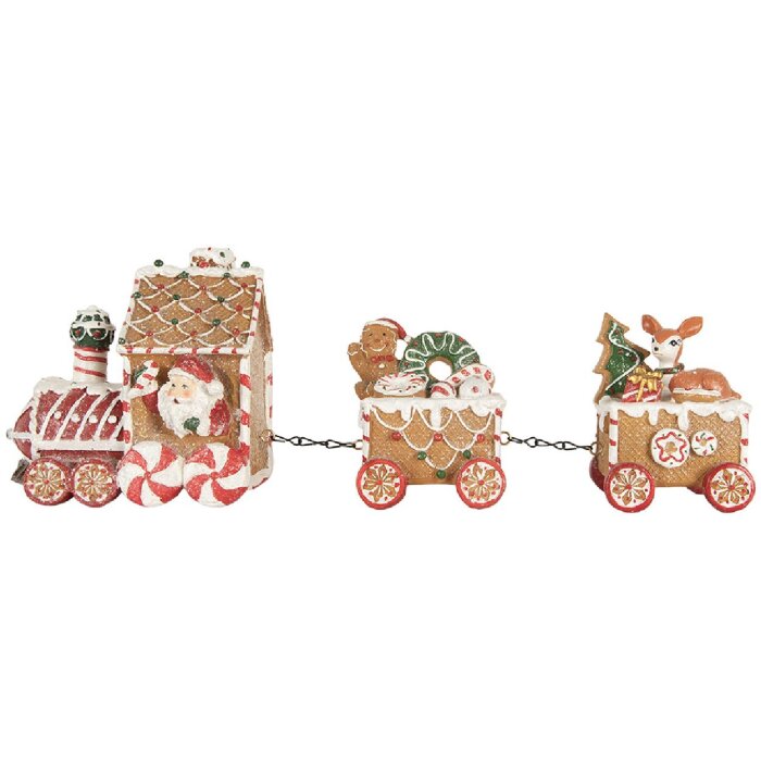 Clayre & Eef Dekoracja Pociąg Świąteczny 33x10x15 cm Braun-Rot