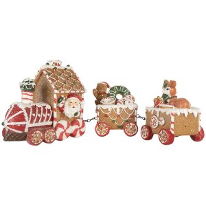 Clayre & Eef Dekoracja Pociąg Świąteczny 33x10x15 cm Braun-Rot