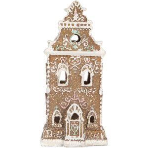 Clayre & Eef 6PR5842 Domek Dekoracyjny z LED 9x7x18 cm Brązowo-Różowy