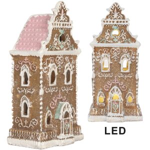 Clayre & Eef 6PR5842 Domek Dekoracyjny z LED 9x7x18 cm Brązowo-Różowy