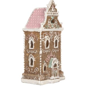 Clayre & Eef 6PR5842 Domek Dekoracyjny z LED 9x7x18 cm Brązowo-Różowy
