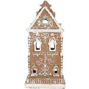 Clayre & Eef 6PR5842 Domek Dekoracyjny z LED 9x7x18 cm Brązowo-Różowy