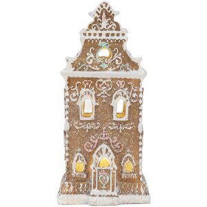 Clayre & Eef 6PR5842 Domek Dekoracyjny z LED 9x7x18 cm Brązowo-Różowy