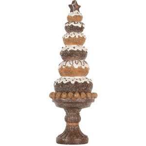 Clayre & Eef 6PR5852 Dekoracja Świąteczna Choinka 11x33 cm Brązowo-Biała