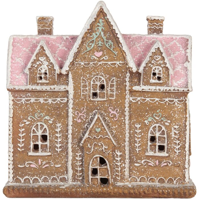Clayre & Eef Dom Dekoracyjny z LED 21x8x20 cm Brązowo-Różowy