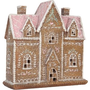 Clayre & Eef Dom Dekoracyjny z LED 21x8x20 cm Brązowo-Różowy