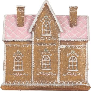 Clayre & Eef Dom Dekoracyjny z LED 21x8x20 cm Brązowo-Różowy