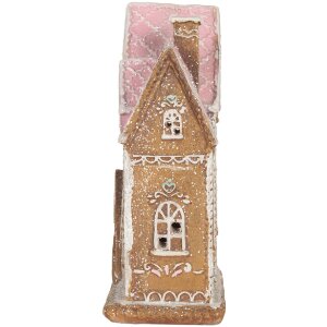 Clayre & Eef Dom Dekoracyjny z LED 21x8x20 cm Brązowo-Różowy