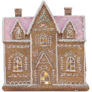 Clayre & Eef Dom Dekoracyjny z LED 21x8x20 cm Brązowo-Różowy