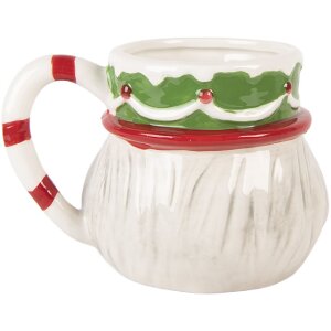 Clayre & Eef Kubek Ceramiczny 550ml Beżowo-Biały 15x12x11 cm