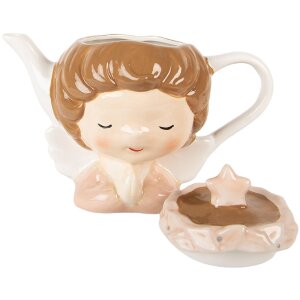 Clayre & Eef Czajnik Ceramiczny 650ml Beżowo-Różowy