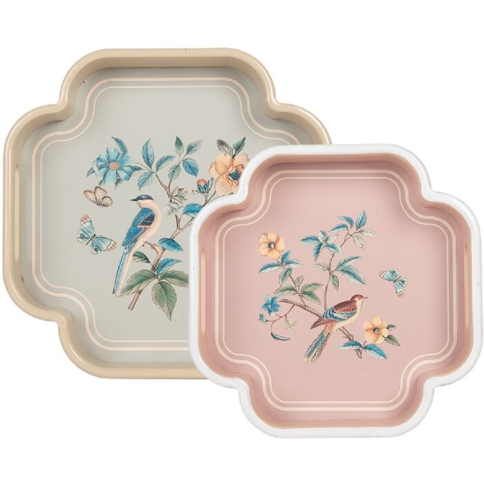 Clayre & Eef 6H2461 Zestaw dekoracyjnych tacek 30x30 / 24x24 cm Beżowo-różowy
