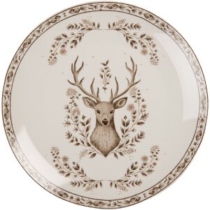 Clayre & Eef Duży Talerz Porcelanowy Beżowo-Brązowy...