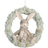 Clayre & Eef Królik Dekoracja Zawieszka 8x3x8 cm Szaro-Zielony