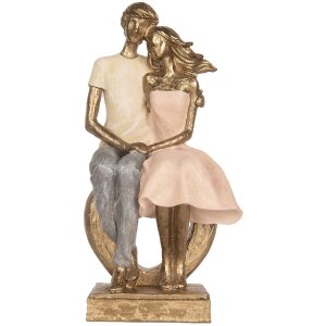 Clayre & Eef Dekoracja  Para Siedząca 14x12x28 cm Złoto-Różowa
