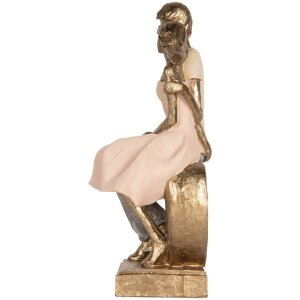 Clayre & Eef Dekoracja  Para Siedząca 14x12x28 cm Złoto-Różowa