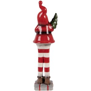 Clayre & Eef 6CE2265 Dekoracja Święty Mikołaj Czerwono-Biała 9x8x30 cm
