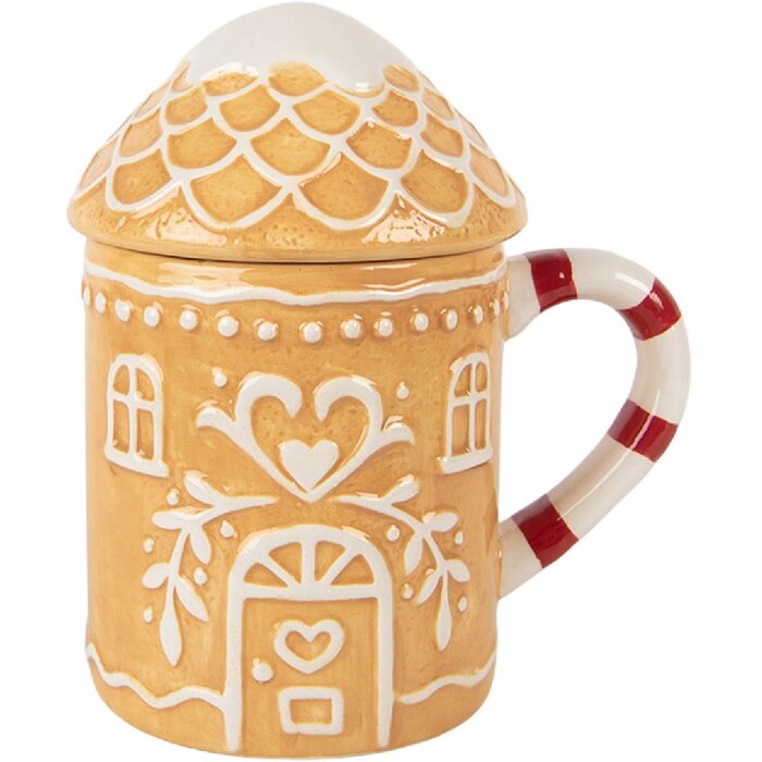 Clayre & Eef Kubek z Pokrywką 350ml Brązowo-Biały