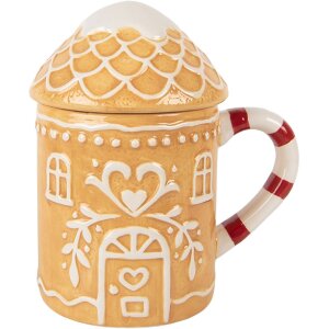 Clayre & Eef Kubek z Pokrywką 350ml Brązowo-Biały