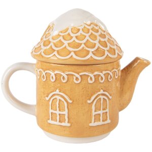 Clayre & Eef Czajnik z Kubkiem Ceramicznym Brązowo-Biały