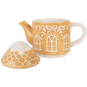 Clayre & Eef Czajnik z Kubkiem Ceramicznym Brązowo-Biały