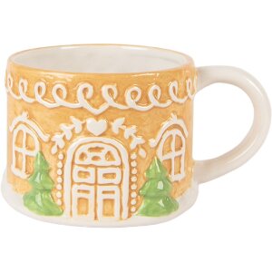 Clayre & Eef Czajnik z Kubkiem Ceramicznym Brązowo-Biały