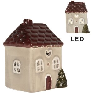 Clayre & Eef Domek z LED 7x6x10 cm beżowo-czerwony