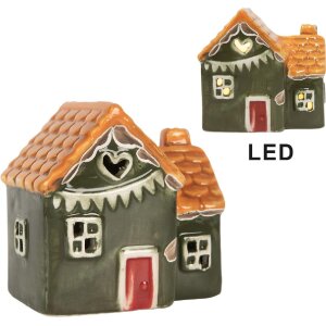Clayre & Eef Domek z LED 8x6x8 cm - Dekoracja Świąteczna