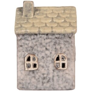 Clayre & Eef Dekoracja Dom z LED 6x6x10 cm Szaro-Beżowa