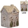 Clayre & Eef Dekoracja Dom z LED 6x6x10 cm Szaro-Beżowa